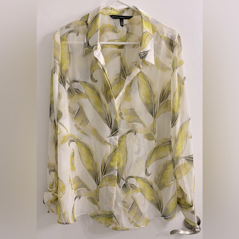 WHBM leaf print sheer 2 piece matching blouse & cami, women's 14
